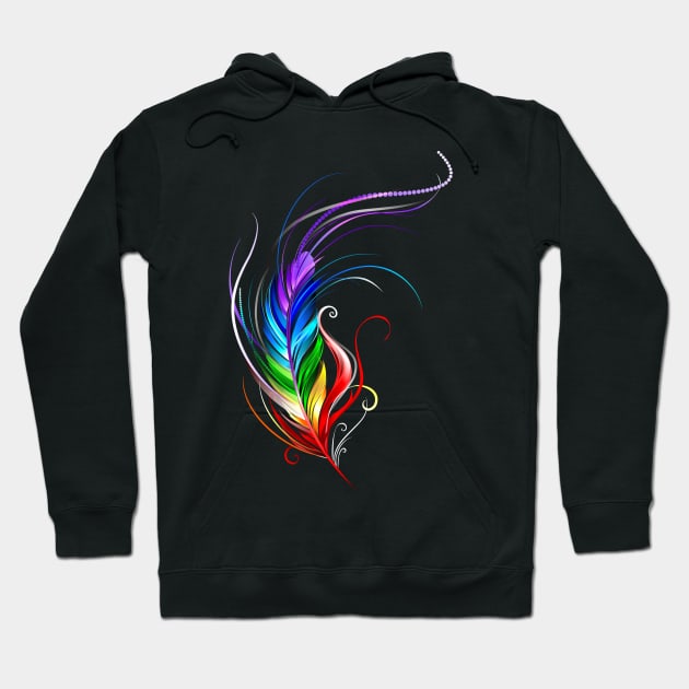 Rainbow Feather on White Background Hoodie by Blackmoon9